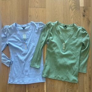 Ann Taylor Women’s Petite V-Neck Tops - Light Blue and Green, NWT